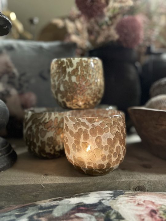 Windlicht Glass Amber Rose White Glitter