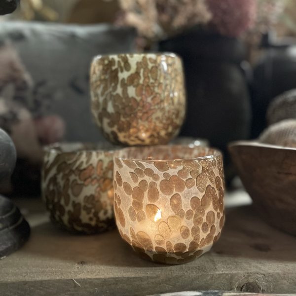 Windlicht Glass Amber Rose White Glitter