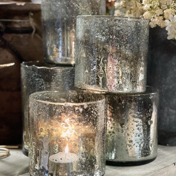Windlicht zilver goud bubbel glas M