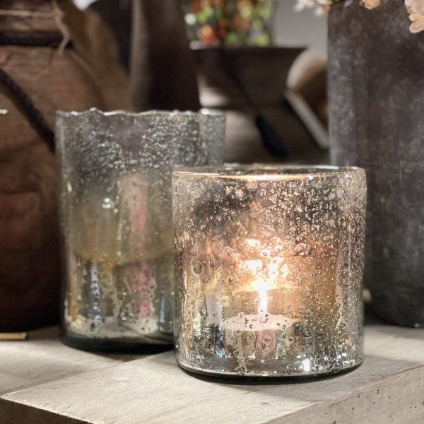 Windlicht zilver goud bubbel glas S