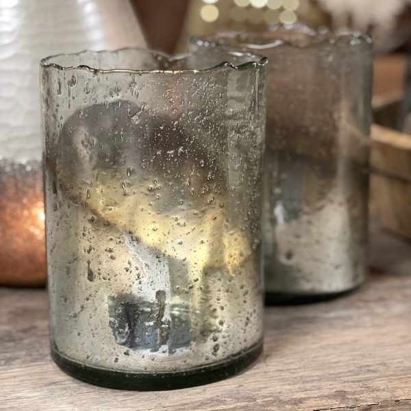 Windlicht zilver goud bubbel glas M