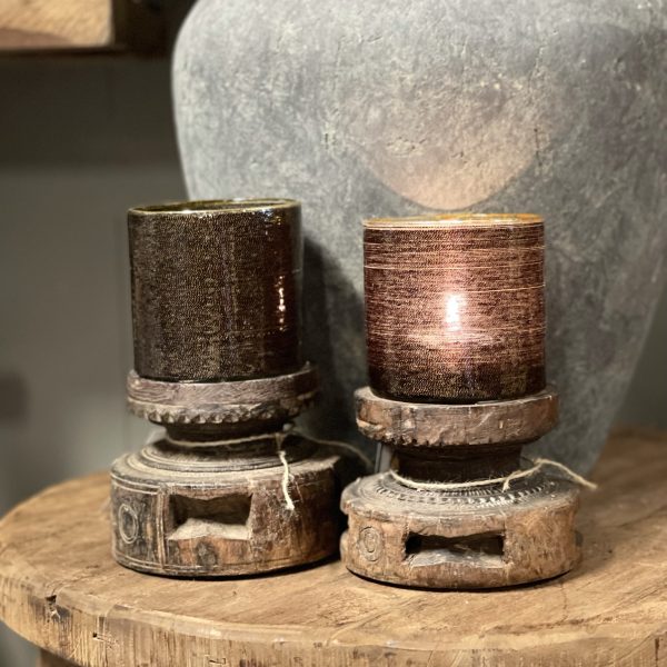 Windlicht koord glass bruin